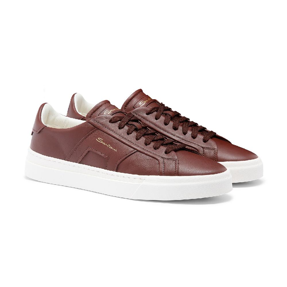 Santoni Double buckle sneaker da uomo in pelle bordeaux Hotsell
