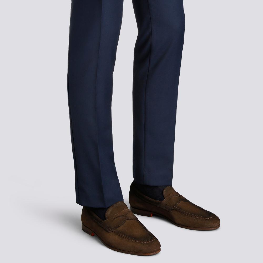 Santoni Mocassino penny da uomo in suede marrone Acquista Ora