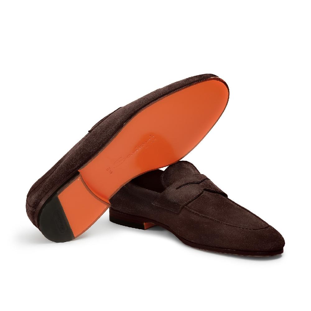 Santoni Mocassino penny da uomo in suede marrone Acquista Ora