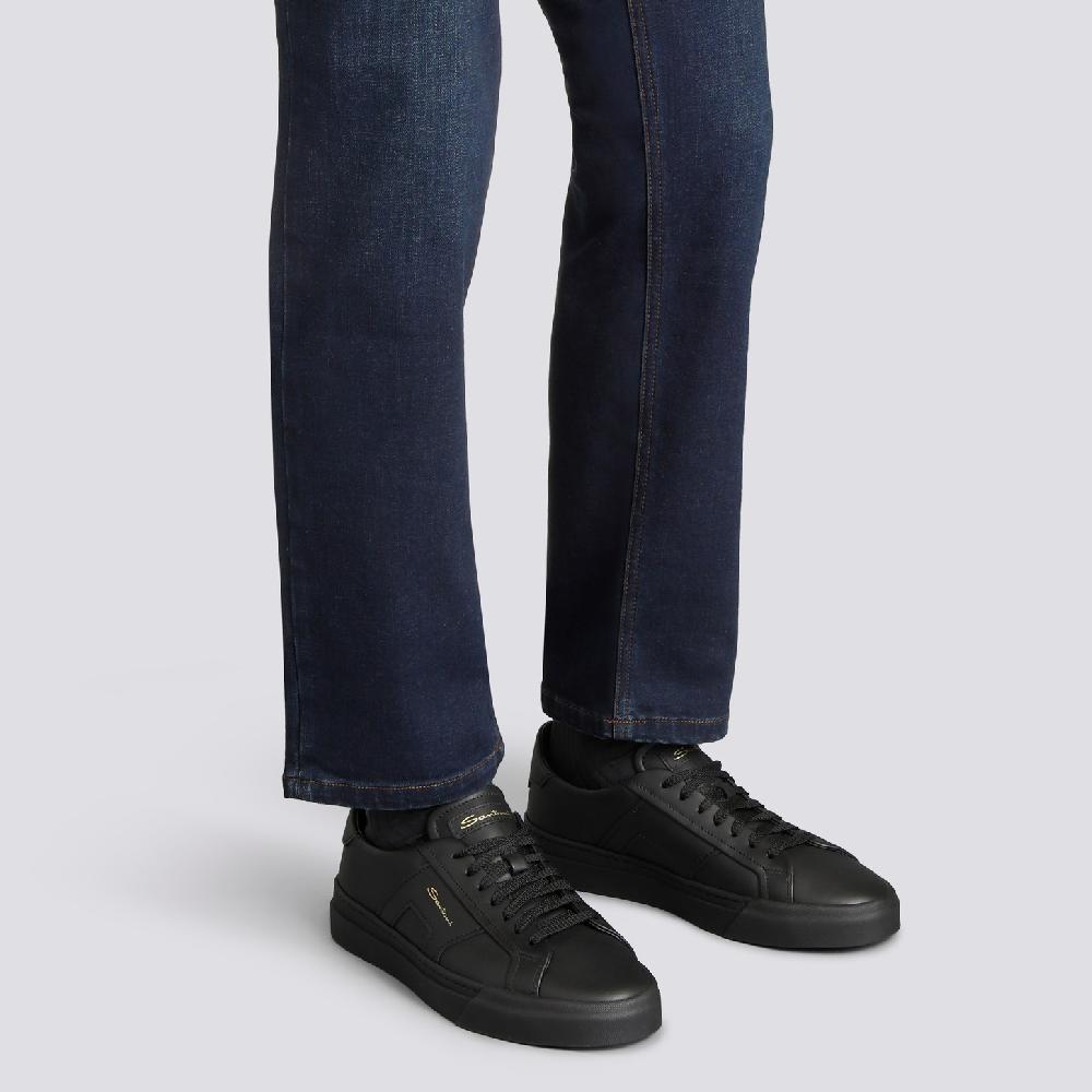 Santoni Double buckle sneaker da uomo in pelle nera Consegna Veloce