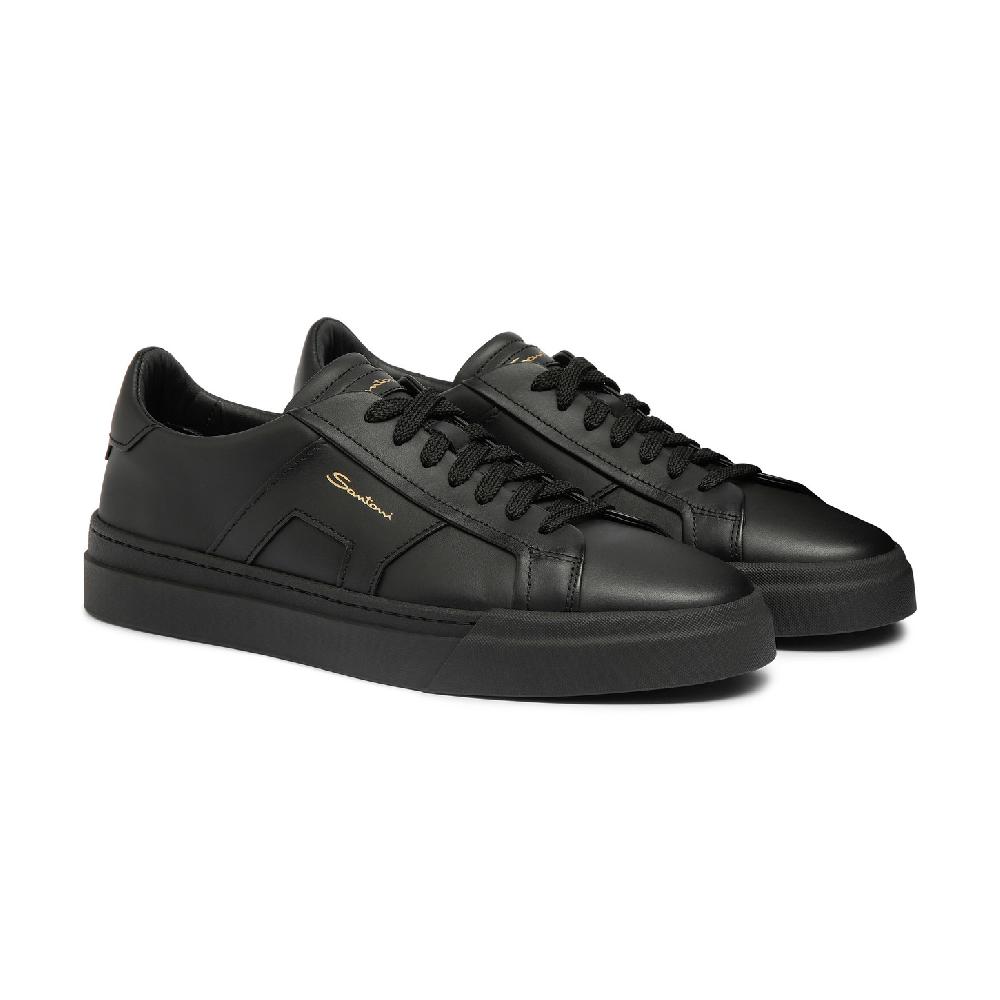 Santoni Double buckle sneaker da uomo in pelle nera Consegna Veloce