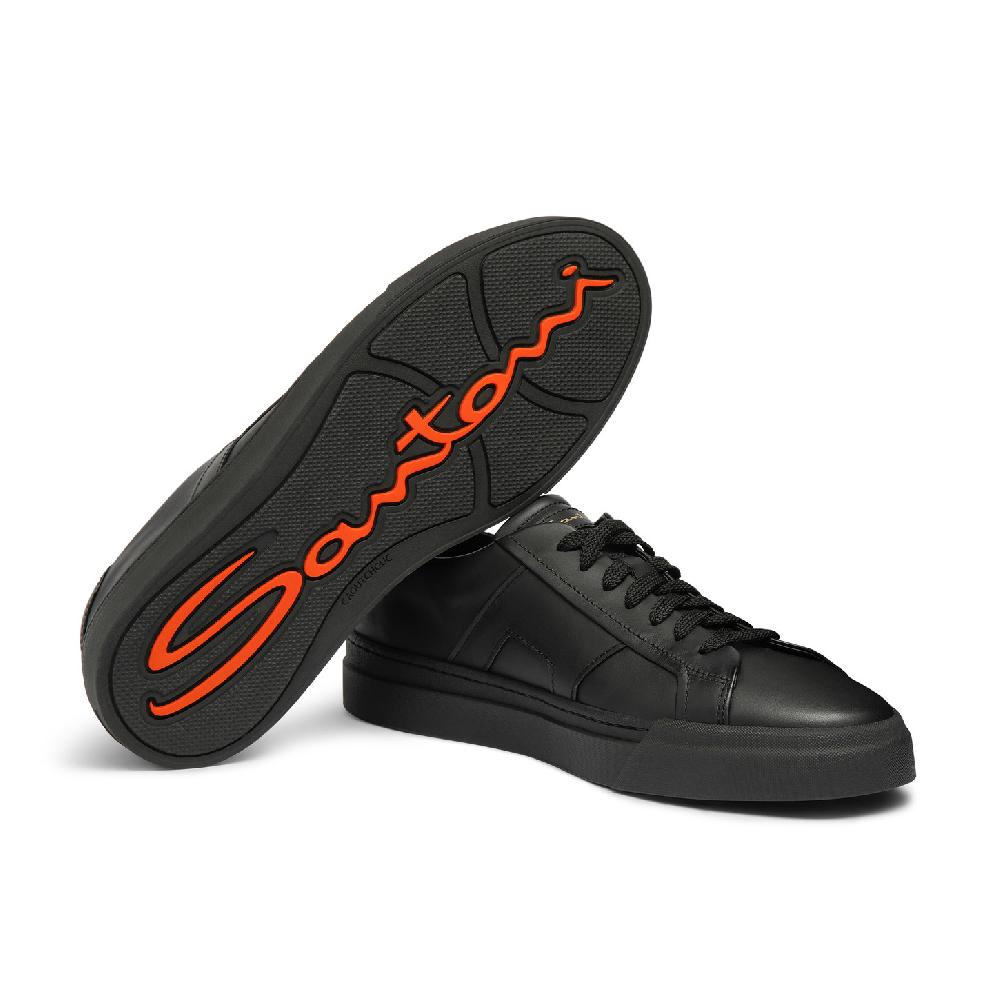 Santoni Double buckle sneaker da uomo in pelle nera Consegna Veloce