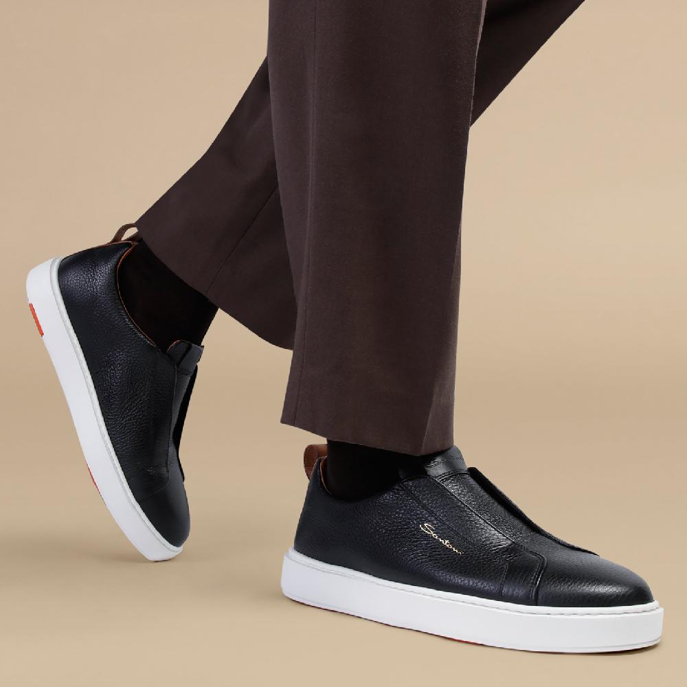 Santoni Sneaker slip-on da uomo in pelle bottalata nera Prezzo Ridotto