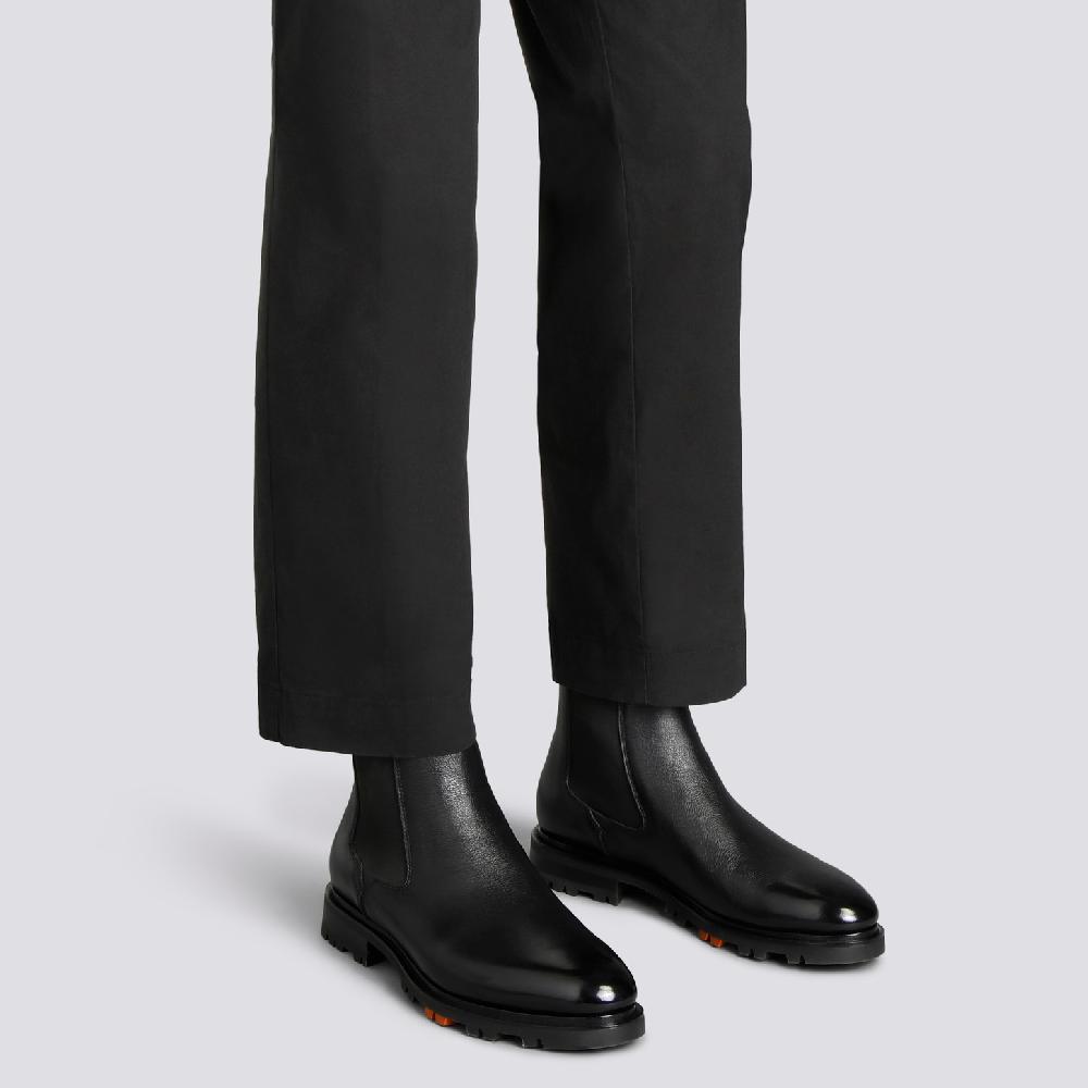 Santoni Stivaletto Chelsea da uomo in pelle nera Sottocosto
