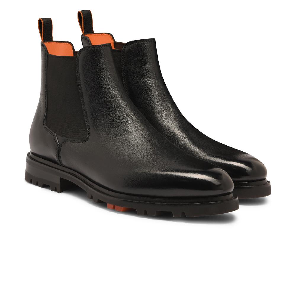 Santoni Stivaletto Chelsea da uomo in pelle nera Sottocosto