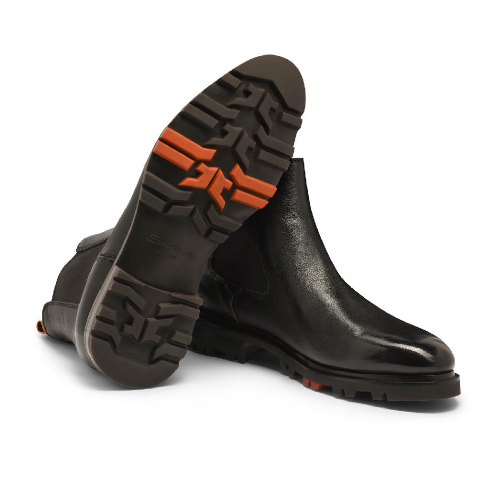 Santoni Stivaletto Chelsea da uomo in pelle nera Sottocosto