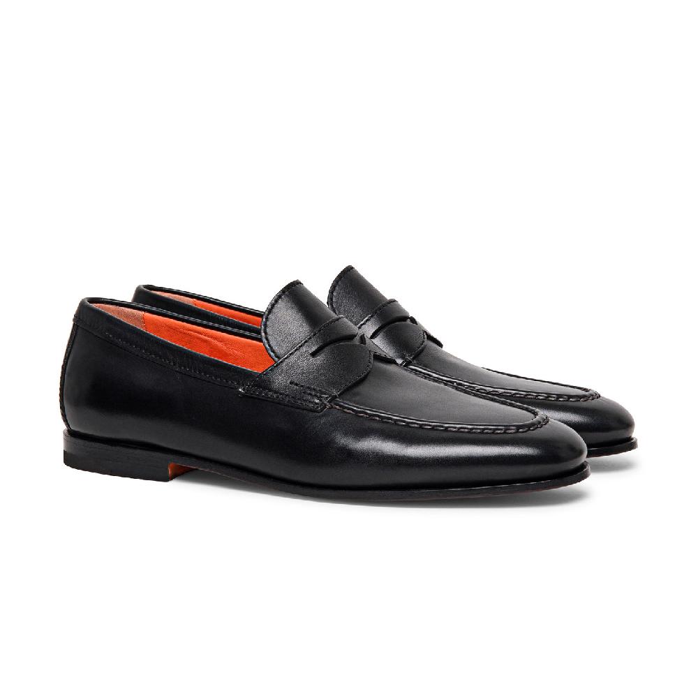 Santoni Mocassino penny da uomo in pelle nera Convenienza