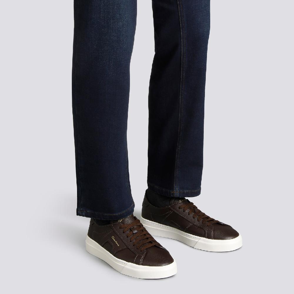 Santoni Double Buckle Sneaker da uomo in pelle bottalata testa di moro Presa
