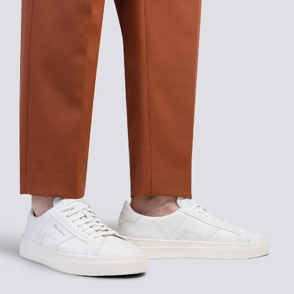 Santoni Double buckle sneaker da uomo in pelle bianca Sconto