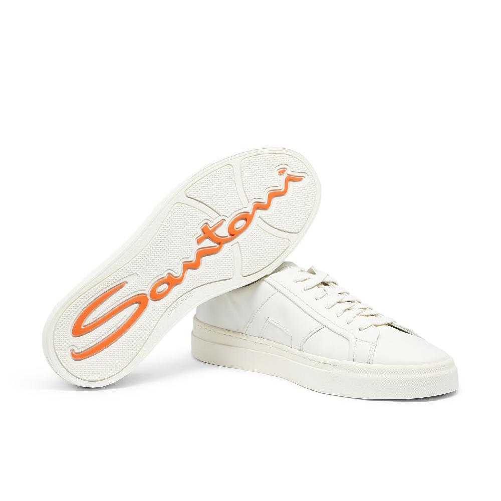 Santoni Double buckle sneaker da uomo in pelle bianca Sconto