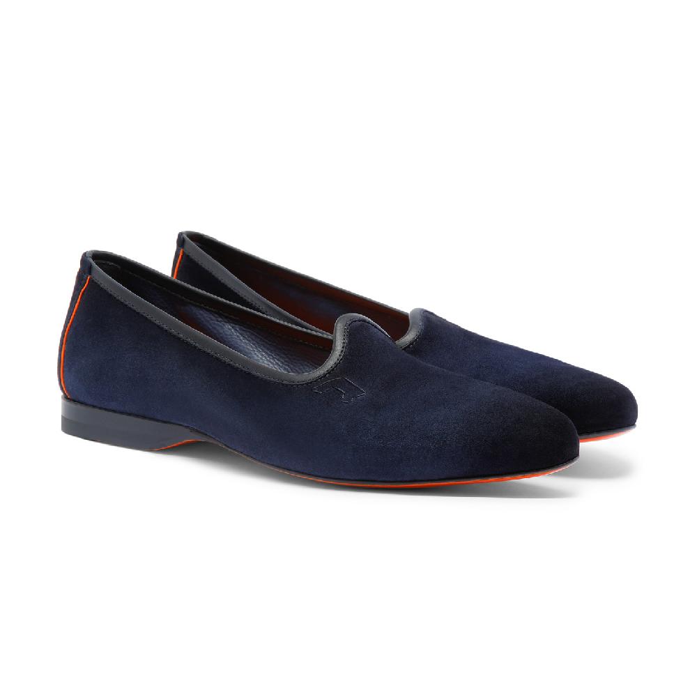Santoni Mocassino da uomo in suede blu Vendita Economica