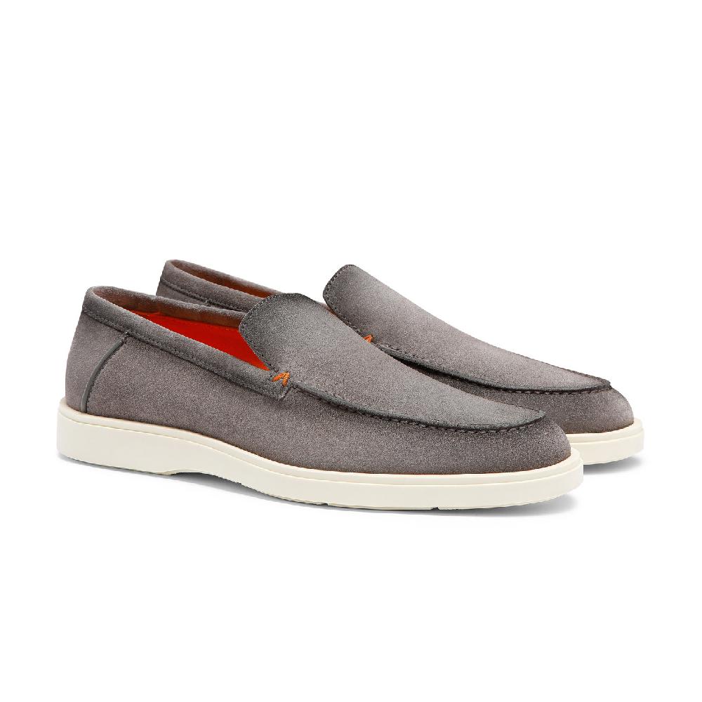 Santoni Mocassino da uomo in suede grigio I Più Venduti