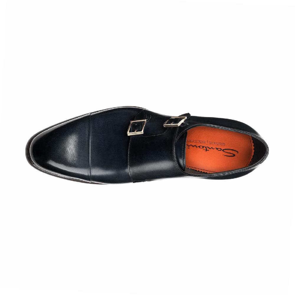 Santoni Doppia fibbia da uomo in pelle blu Offerta migliore