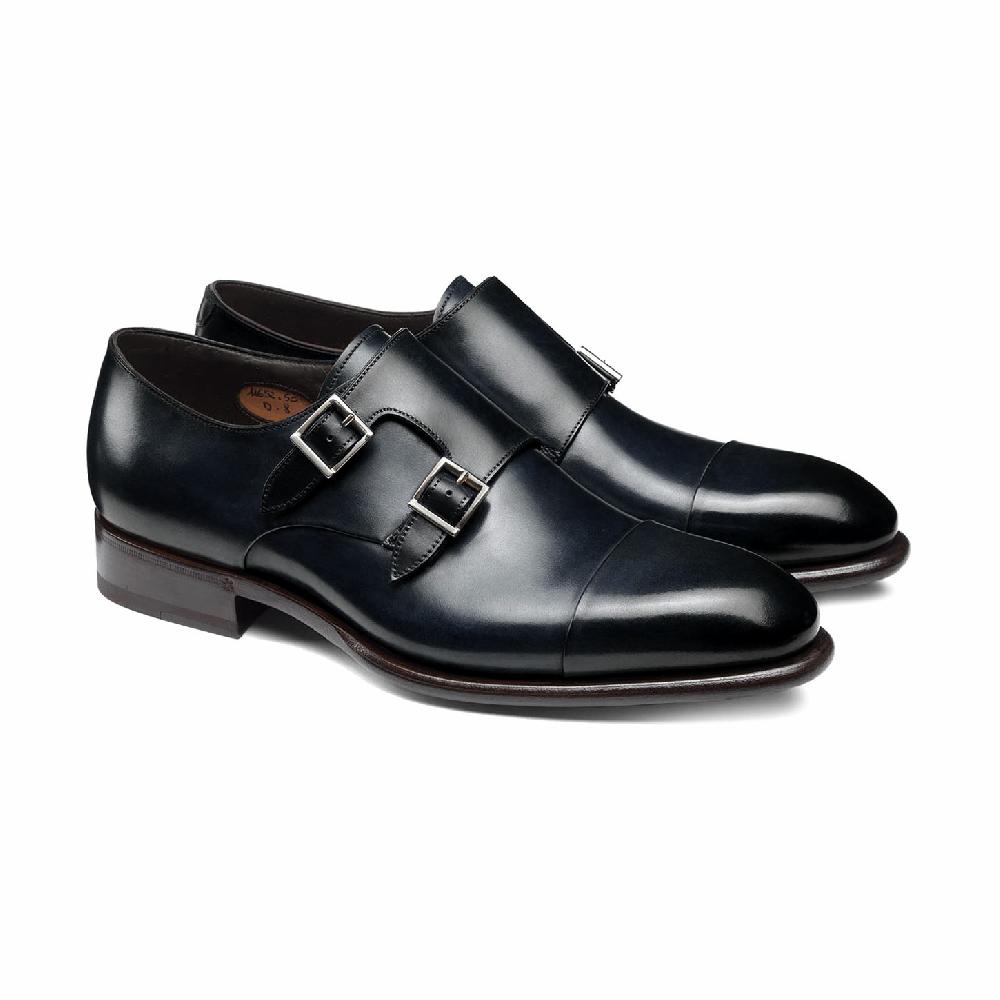 Santoni Doppia fibbia da uomo in pelle blu Offerta migliore