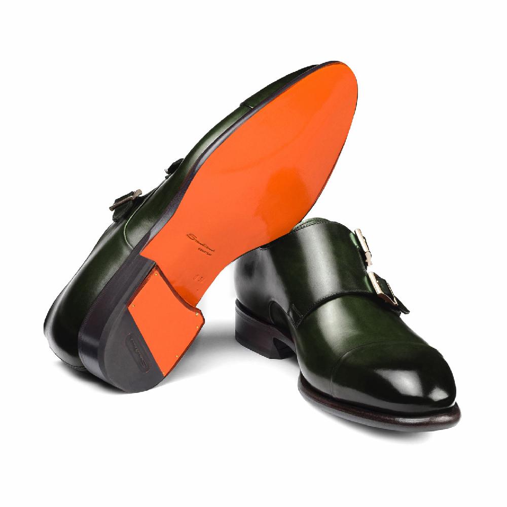 Santoni Doppia fibbia da uomo in pelle verde Italy