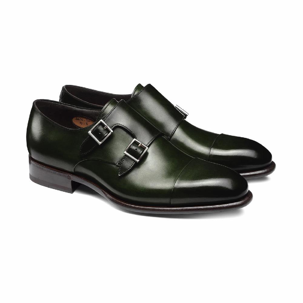 Santoni Doppia fibbia da uomo in pelle verde Italy