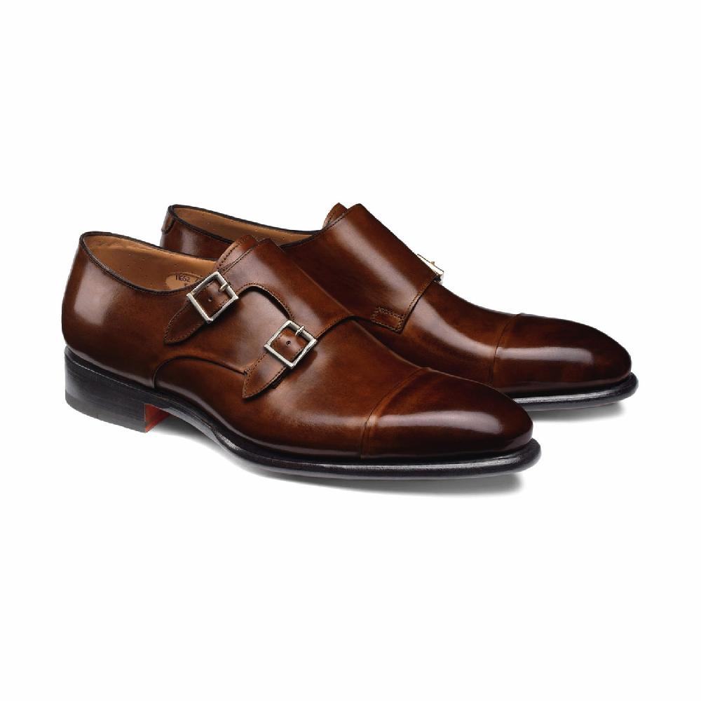 Santoni Doppia fibbia da uomo in pelle marrone medio Italia