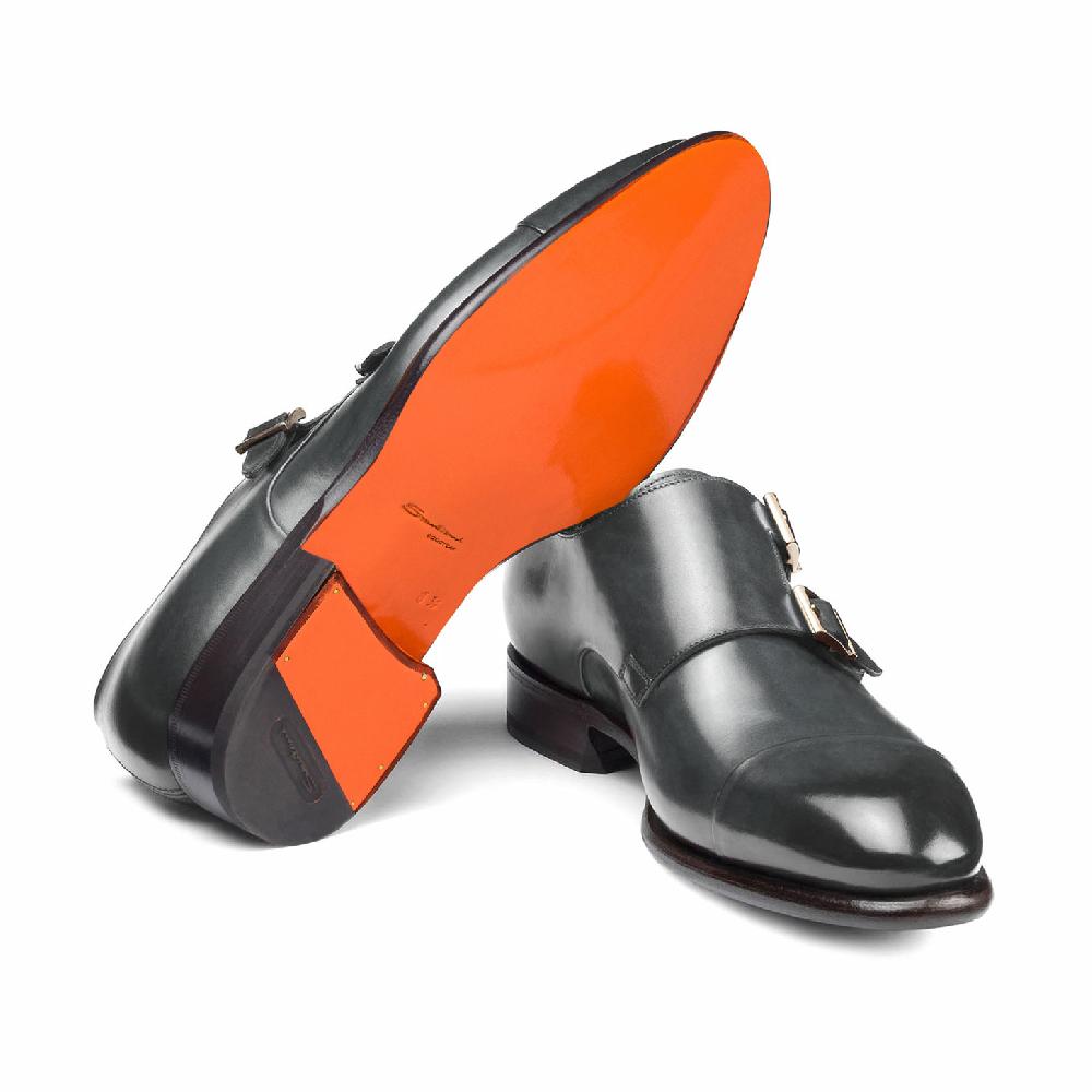 Santoni Doppia fibbia da uomo in pelle grigia Qualità