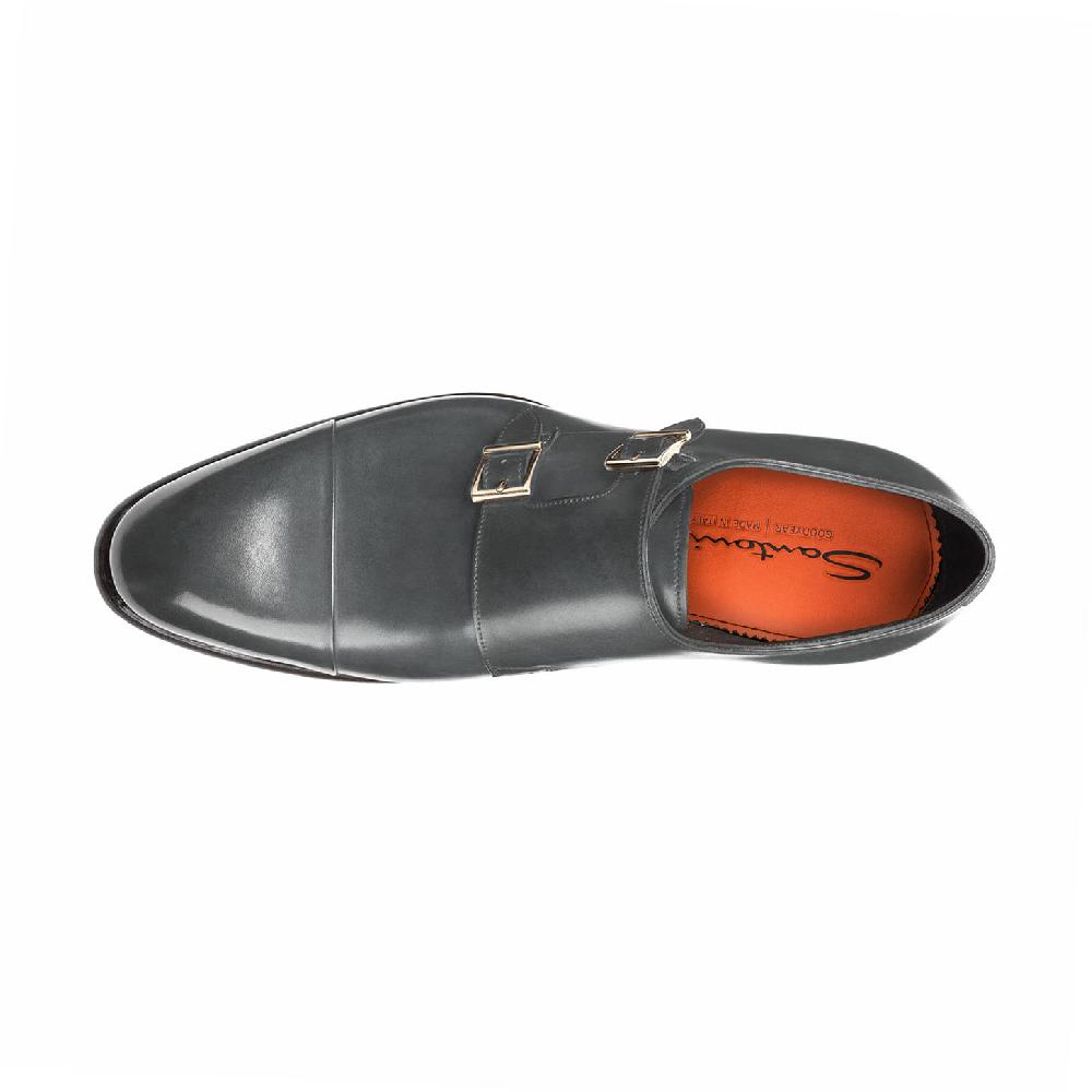 Santoni Doppia fibbia da uomo in pelle grigia Qualità