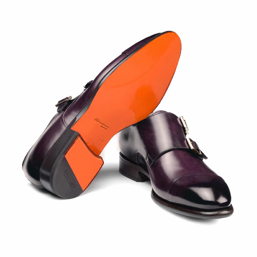 Santoni Doppia fibbia da uomo in pelle viola Vendita