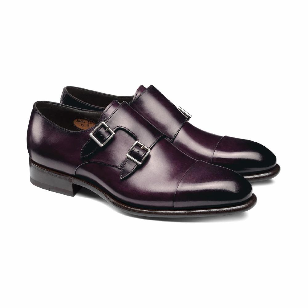 Santoni Doppia fibbia da uomo in pelle viola Vendita