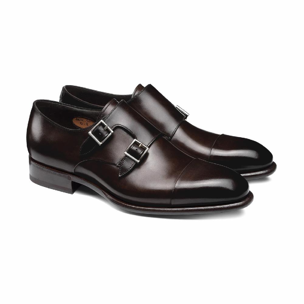 Santoni Doppia fibbia da uomo in pelle marrone testa di moro Soddisfazione Garantita