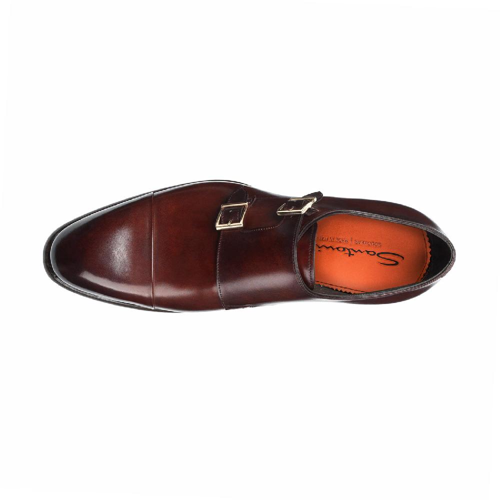 Santoni Doppia fibbia da uomo in pelle rossa Qualità Garantita