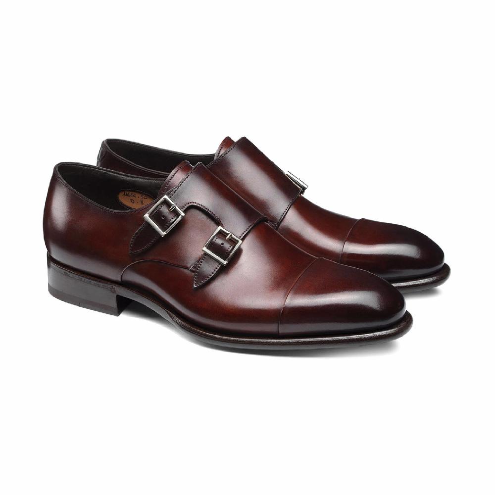 Santoni Doppia fibbia da uomo in pelle rossa Qualità Garantita