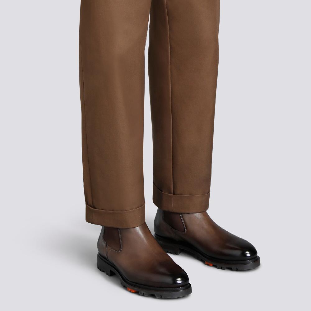 Santoni Stivaletto Chelsea da uomo in pelle testa di moro Acquista Ora