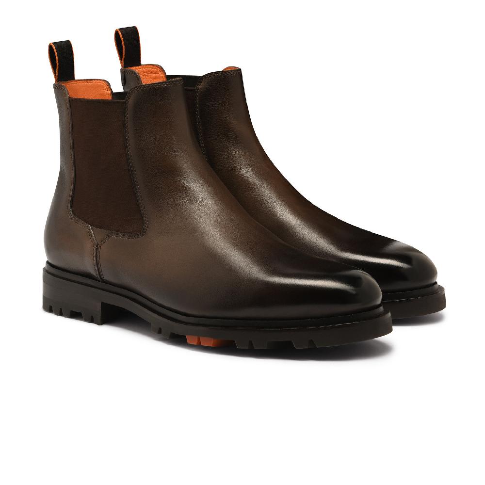 Santoni Stivaletto Chelsea da uomo in pelle testa di moro Acquista Ora