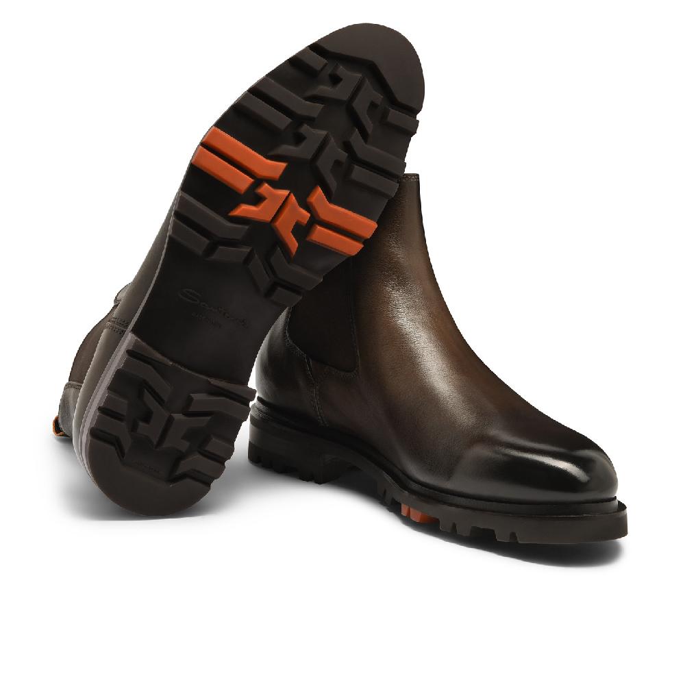 Santoni Stivaletto Chelsea da uomo in pelle testa di moro Acquista Ora