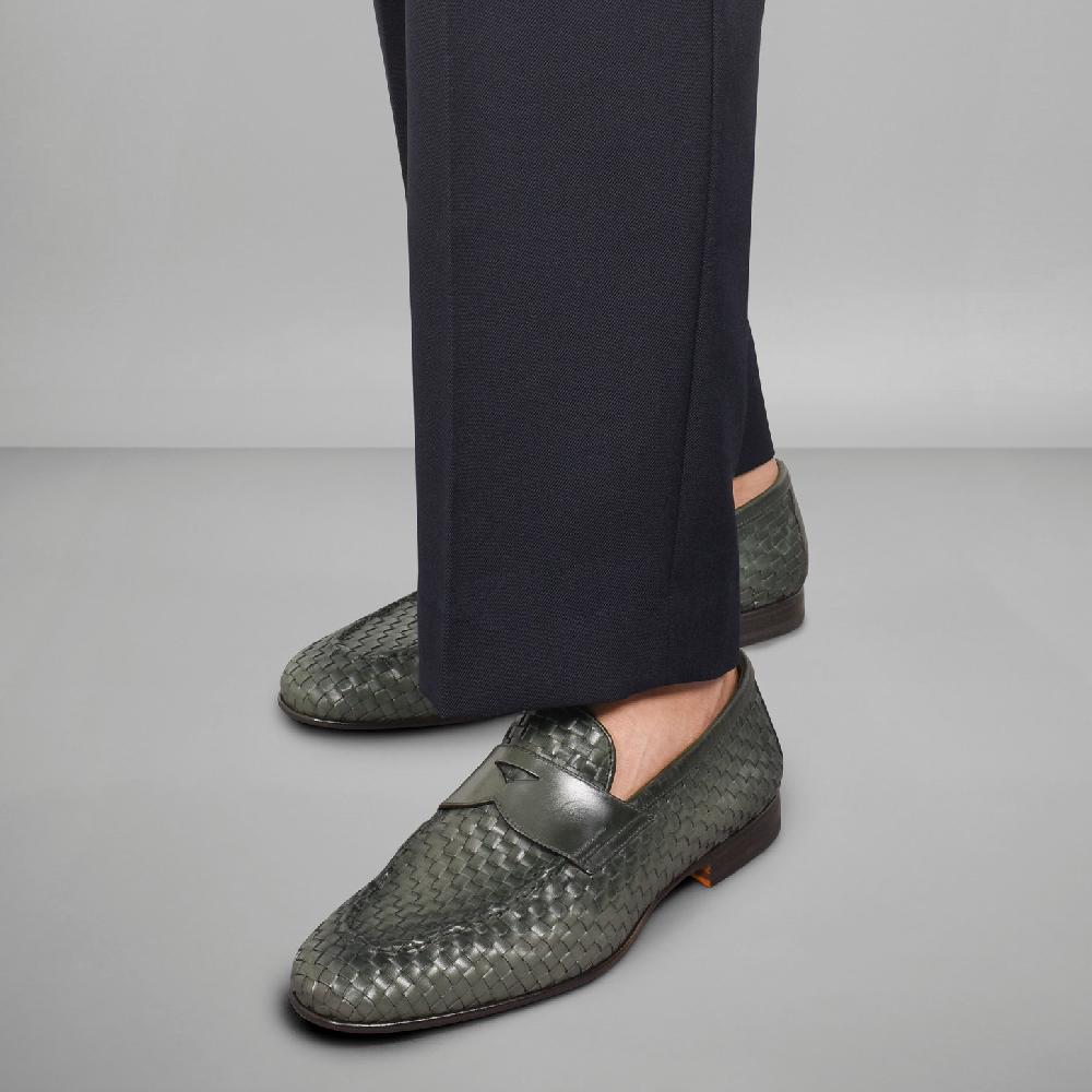 Santoni Mocassino da uomo in pelle intrecciata verde Super Saving Price