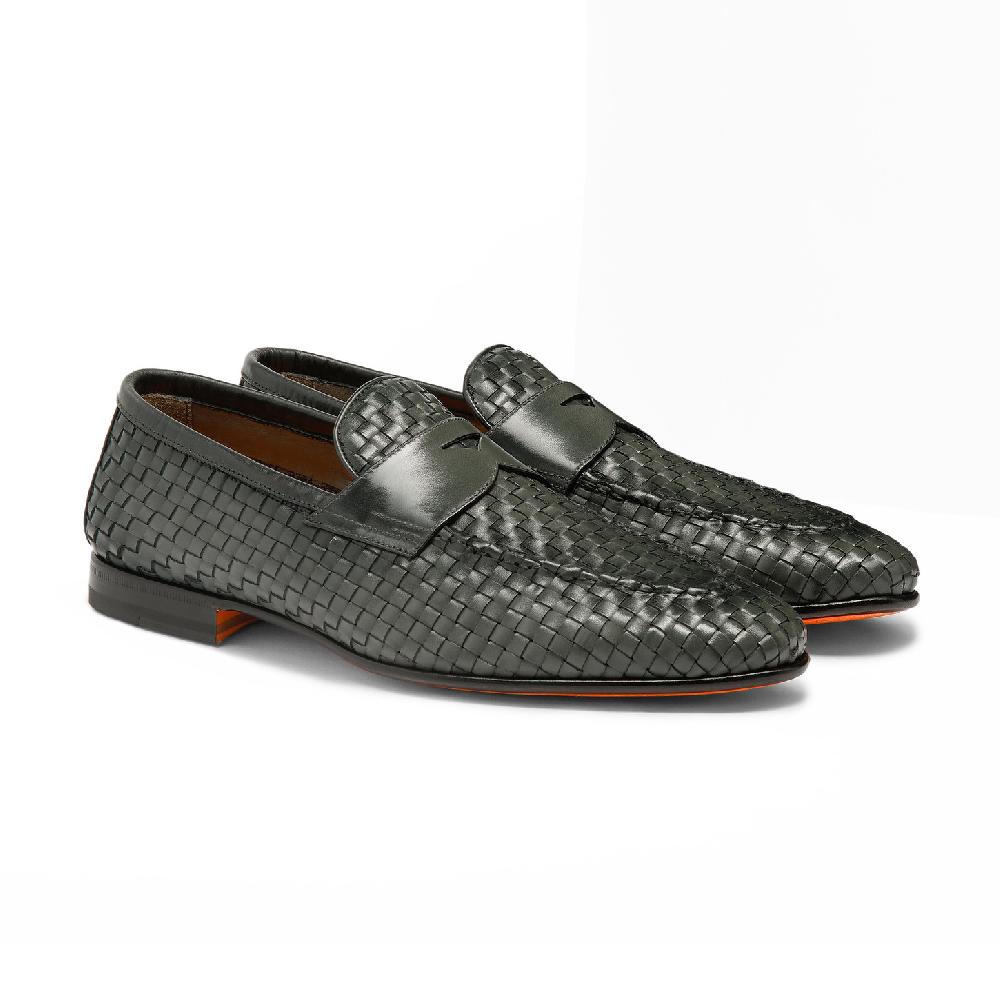 Santoni Mocassino da uomo in pelle intrecciata verde Super Saving Price