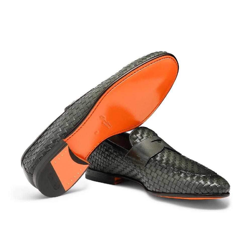 Santoni Mocassino da uomo in pelle intrecciata verde Super Saving Price