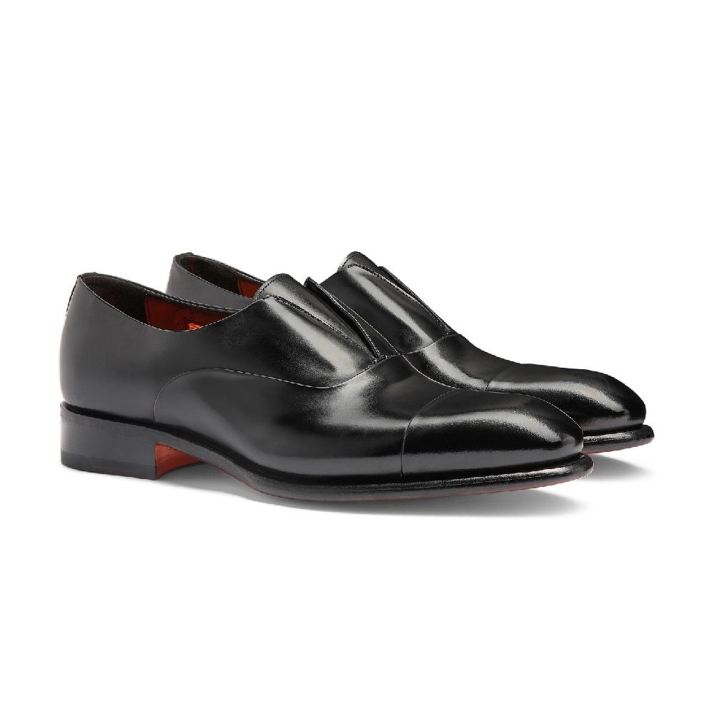 Santoni Stringata da uomo in pelle nera Shopping Online