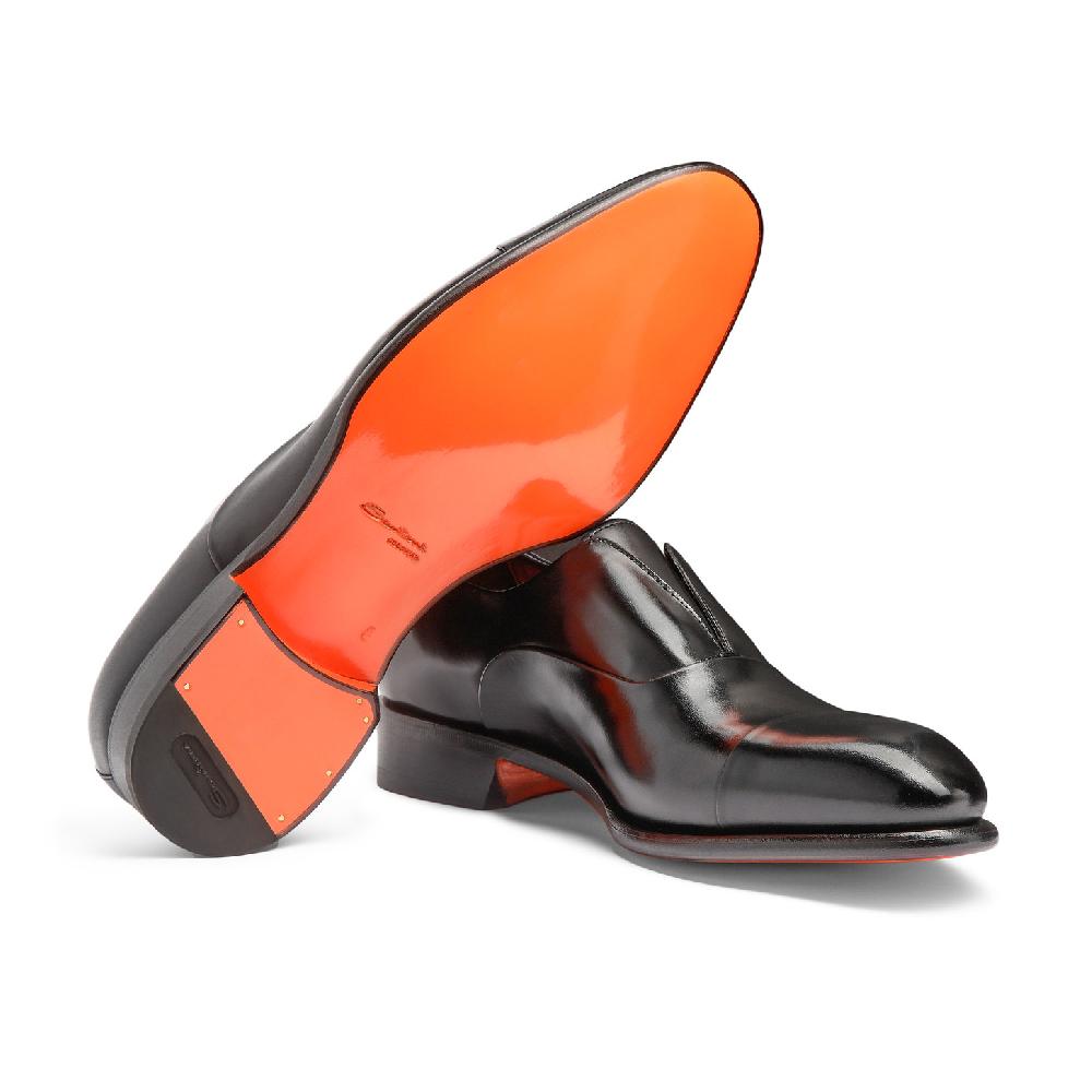 Santoni Stringata da uomo in pelle nera Shopping Online