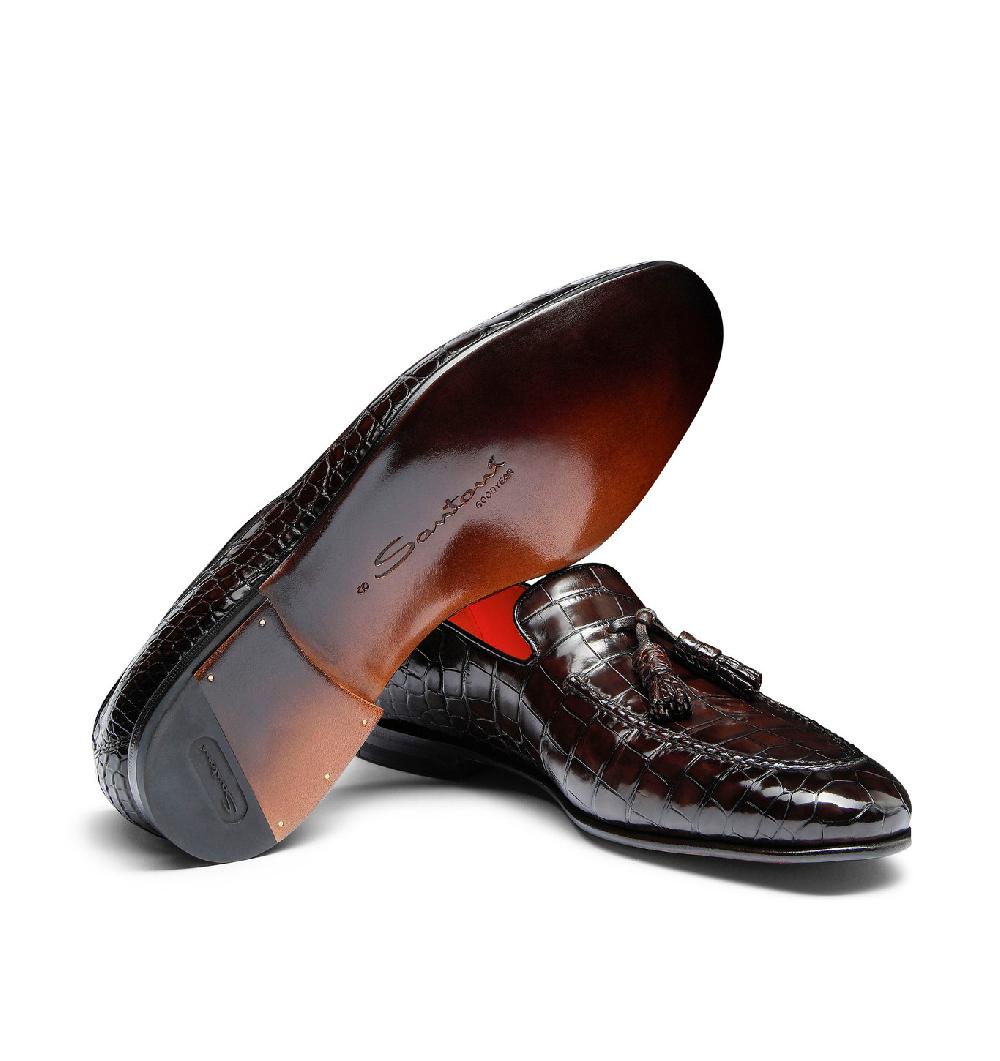 Santoni Mocassino con nappe da uomo in alligatore testa di moro Prezzo Ridotto