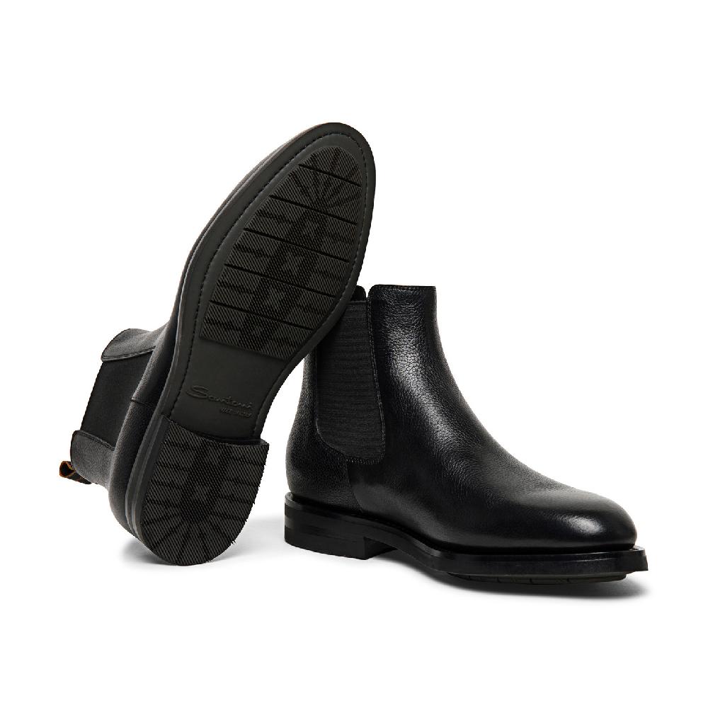 Santoni Stivaletto chelsea da uomo in pelle anticata nera Sottocosto
