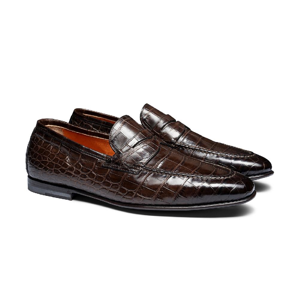 Santoni Mocassino penny da uomo in alligatore testa di moro Presa