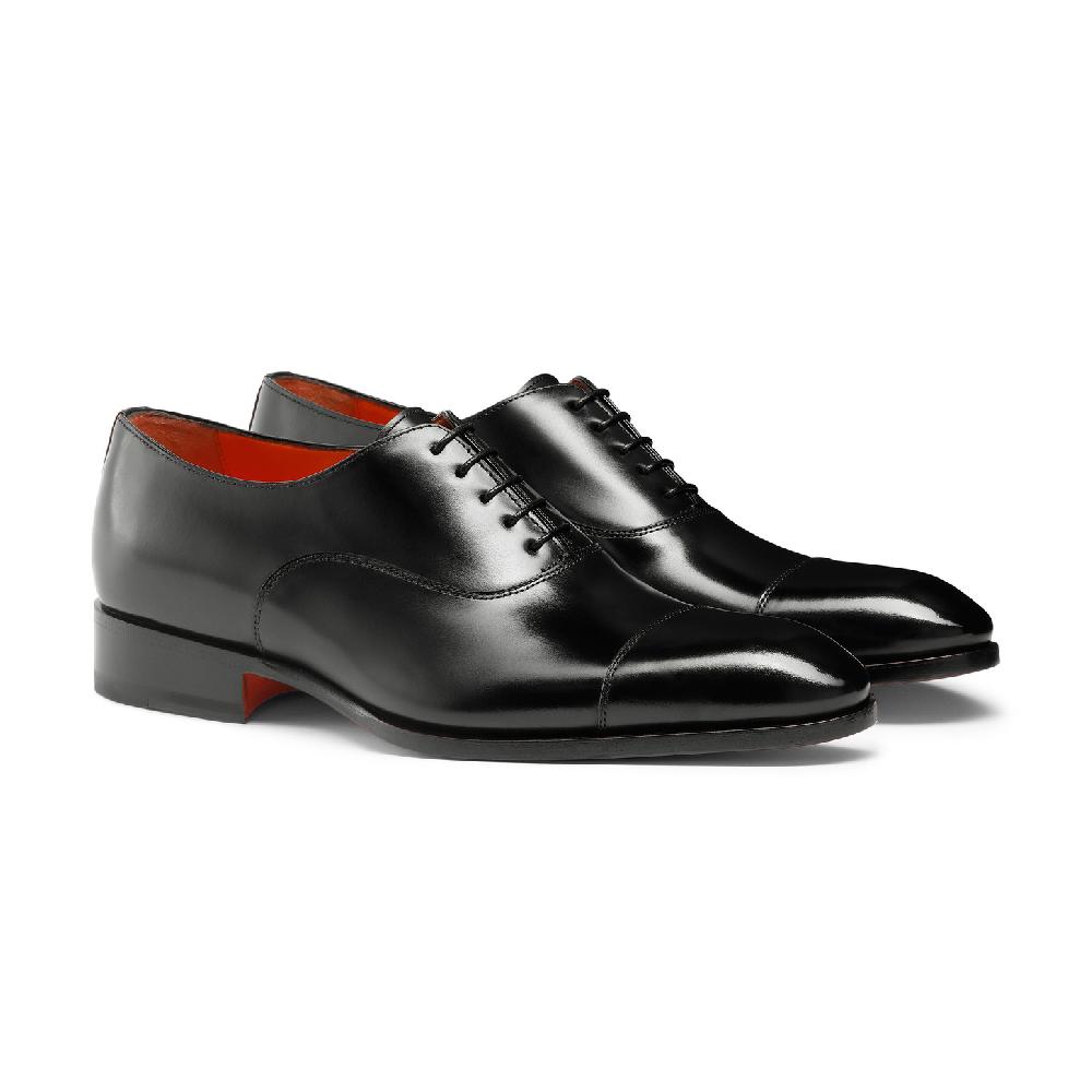 Santoni Stringata oxford da uomo in pelle anticata nera Sconto