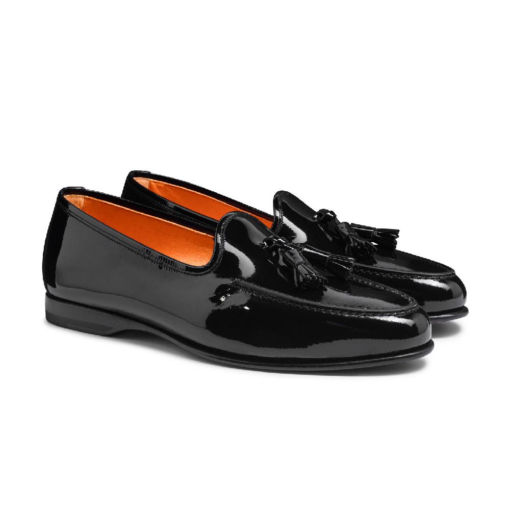 Santoni Mocassino Andrea con nappe da uomo in vernice nera Offerta