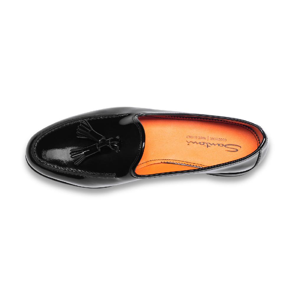 Santoni Mocassino Andrea con nappe da uomo in vernice nera Offerta