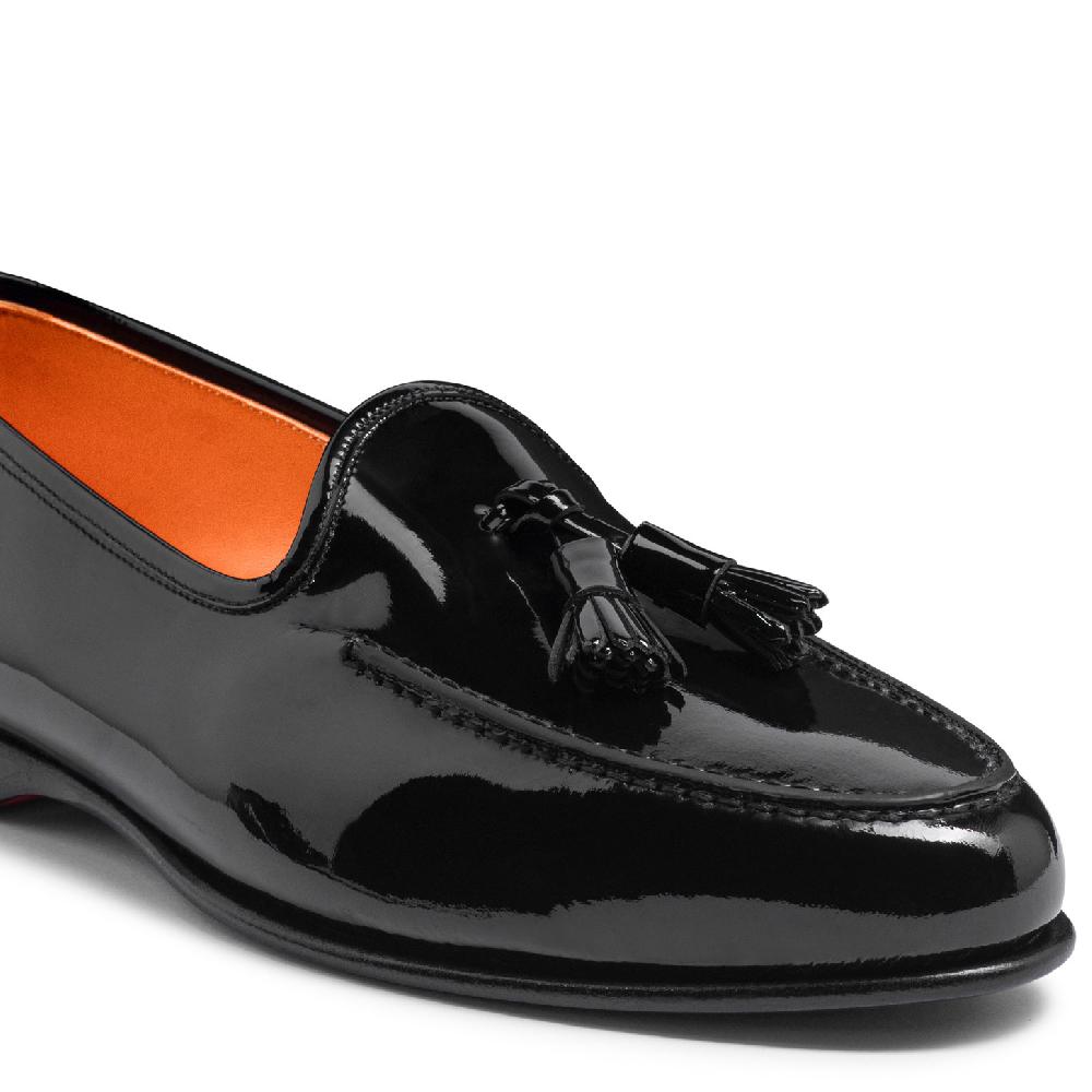 Santoni Mocassino Andrea con nappe da uomo in vernice nera Offerta