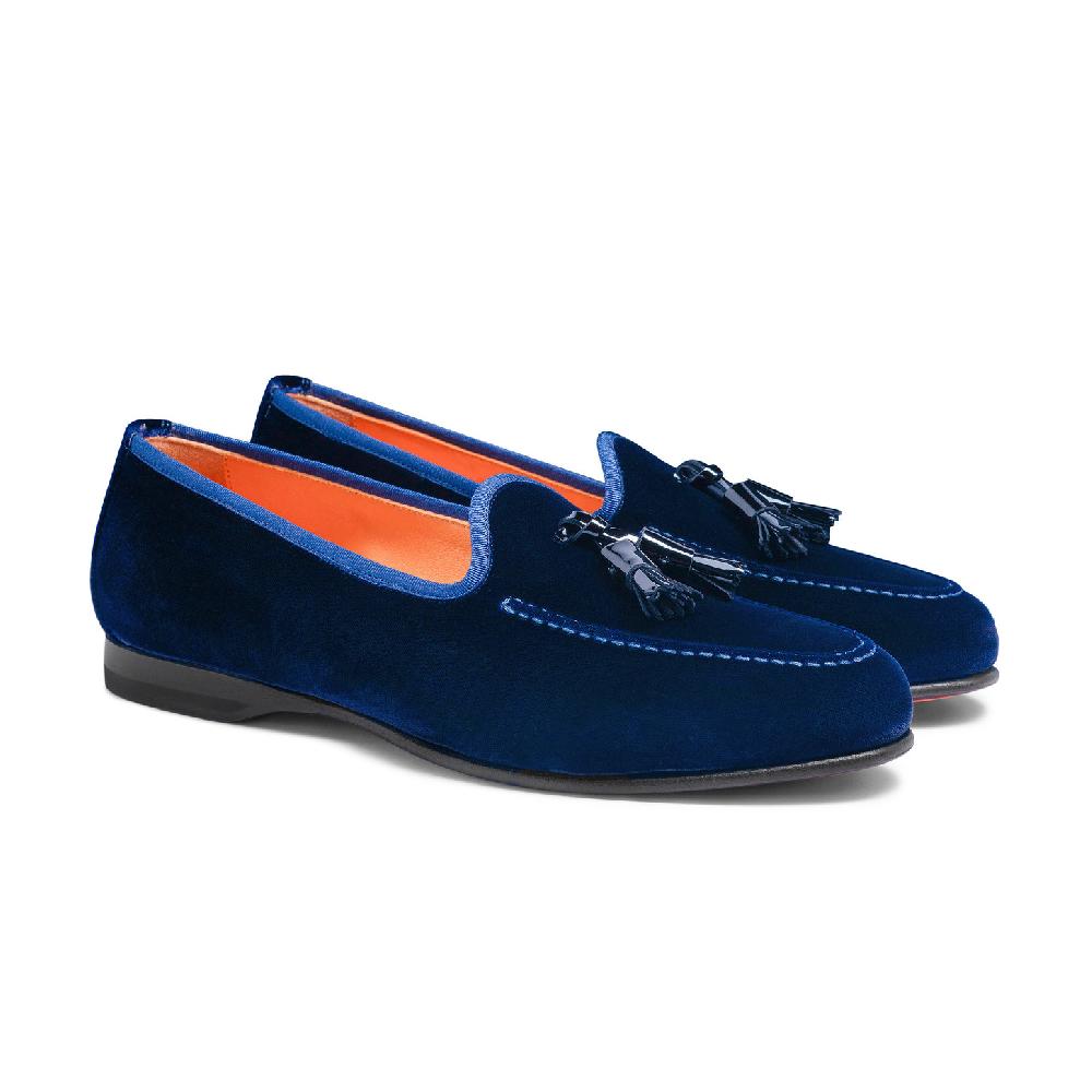Santoni Mocassino Andrea con nappe da uomo in velluto blu Online