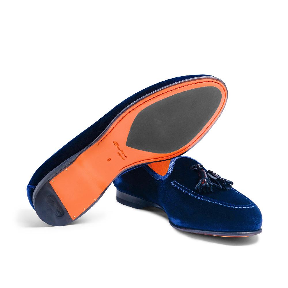 Santoni Mocassino Andrea con nappe da uomo in velluto blu Online