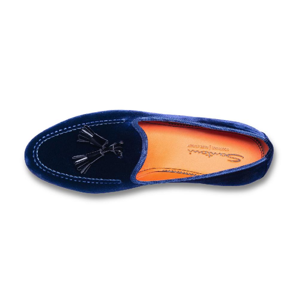 Santoni Mocassino Andrea con nappe da uomo in velluto blu Online