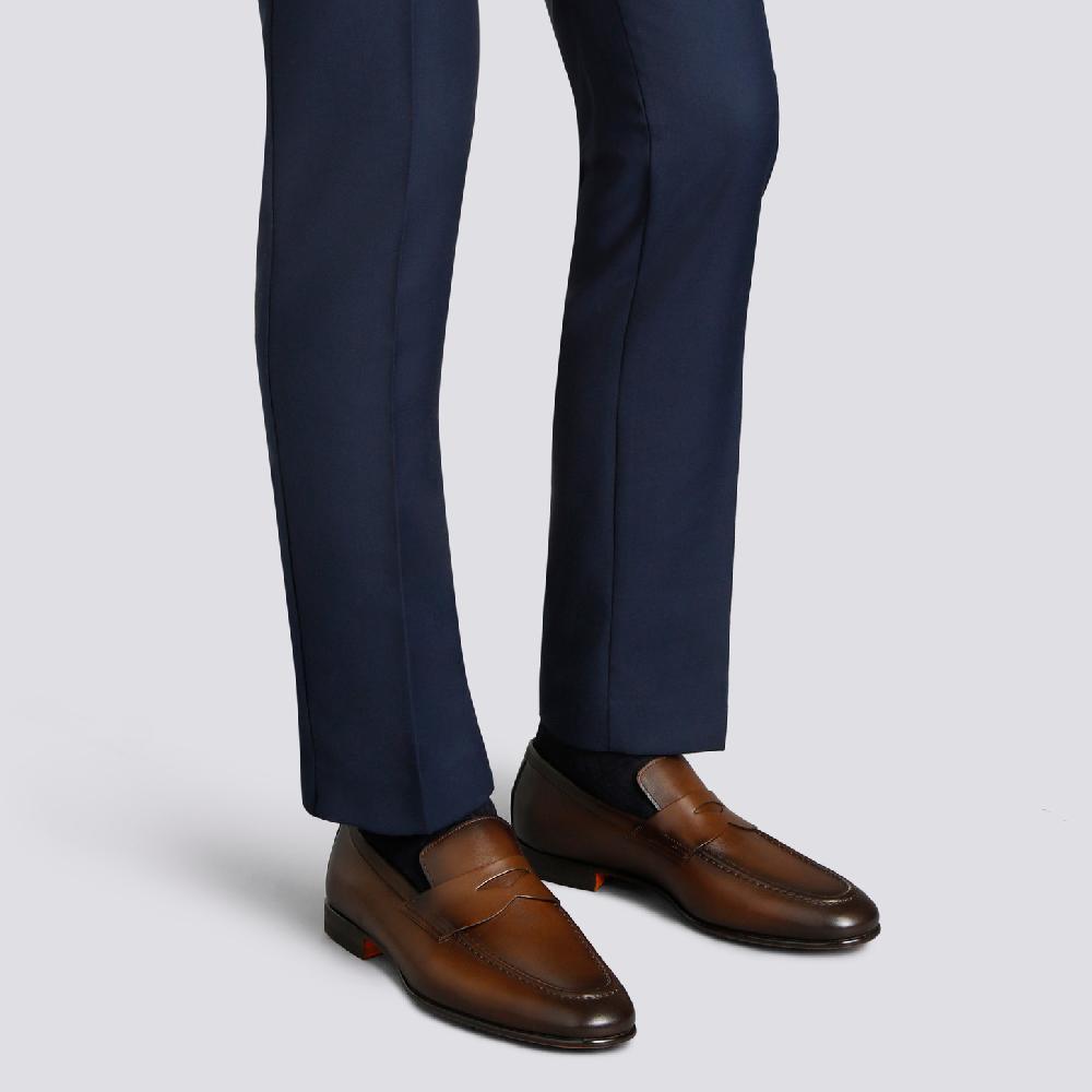 Santoni Mocassino penny da uomo in pelle anticata marrone Only for today