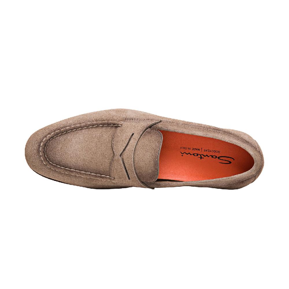 Santoni Mocassino penny da uomo in suede beige In Vendita