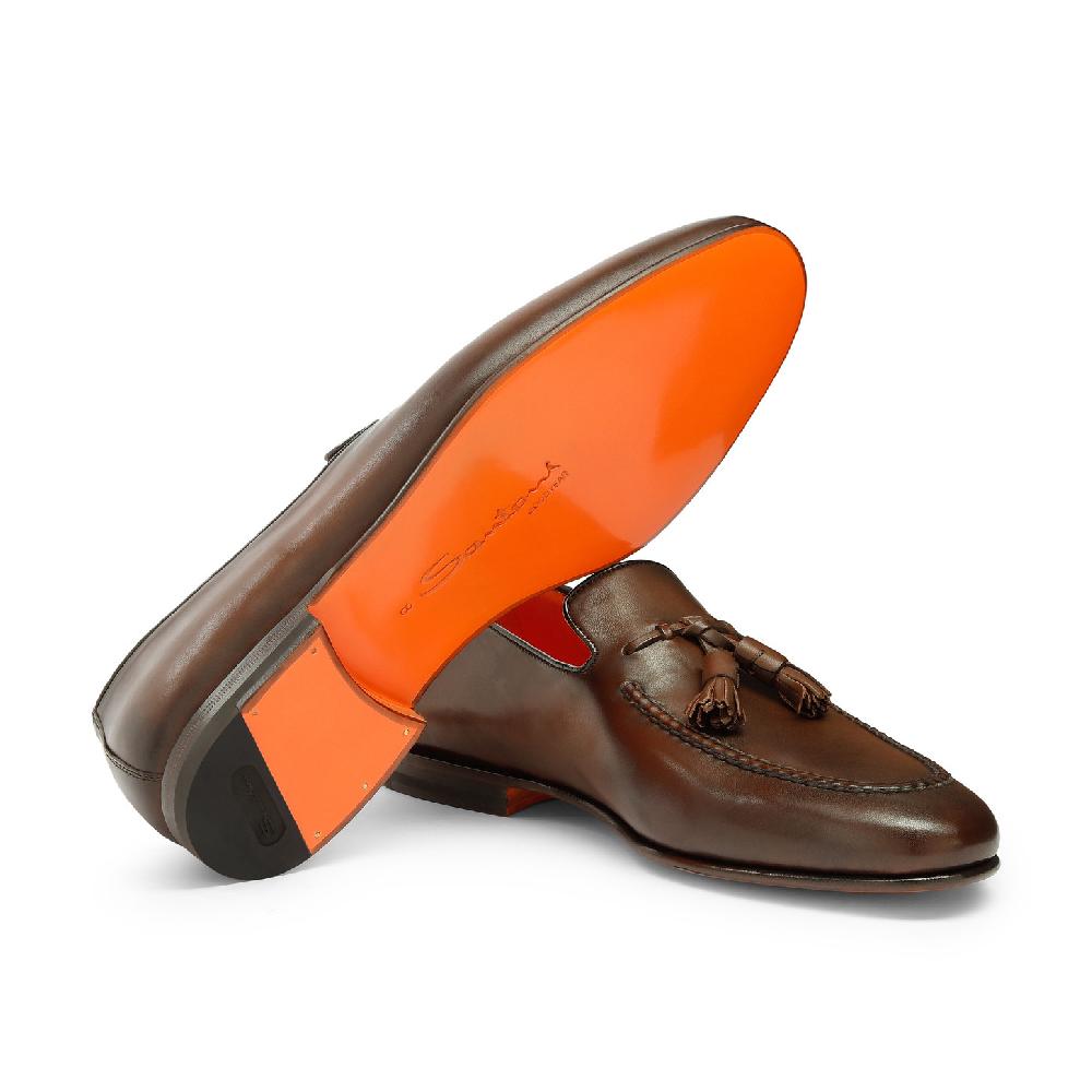 Santoni Mocassino con nappe da uomo in pelle anticata marrone Saldi