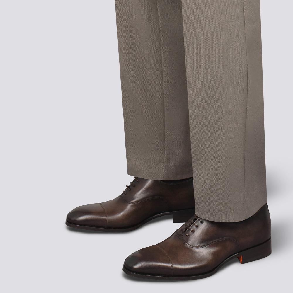 Santoni Stringata oxford da uomo in pelle anticata marrone Vendita Calda